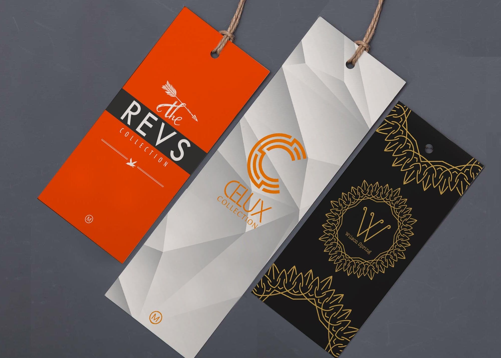 3 Hang Tags in a dark background