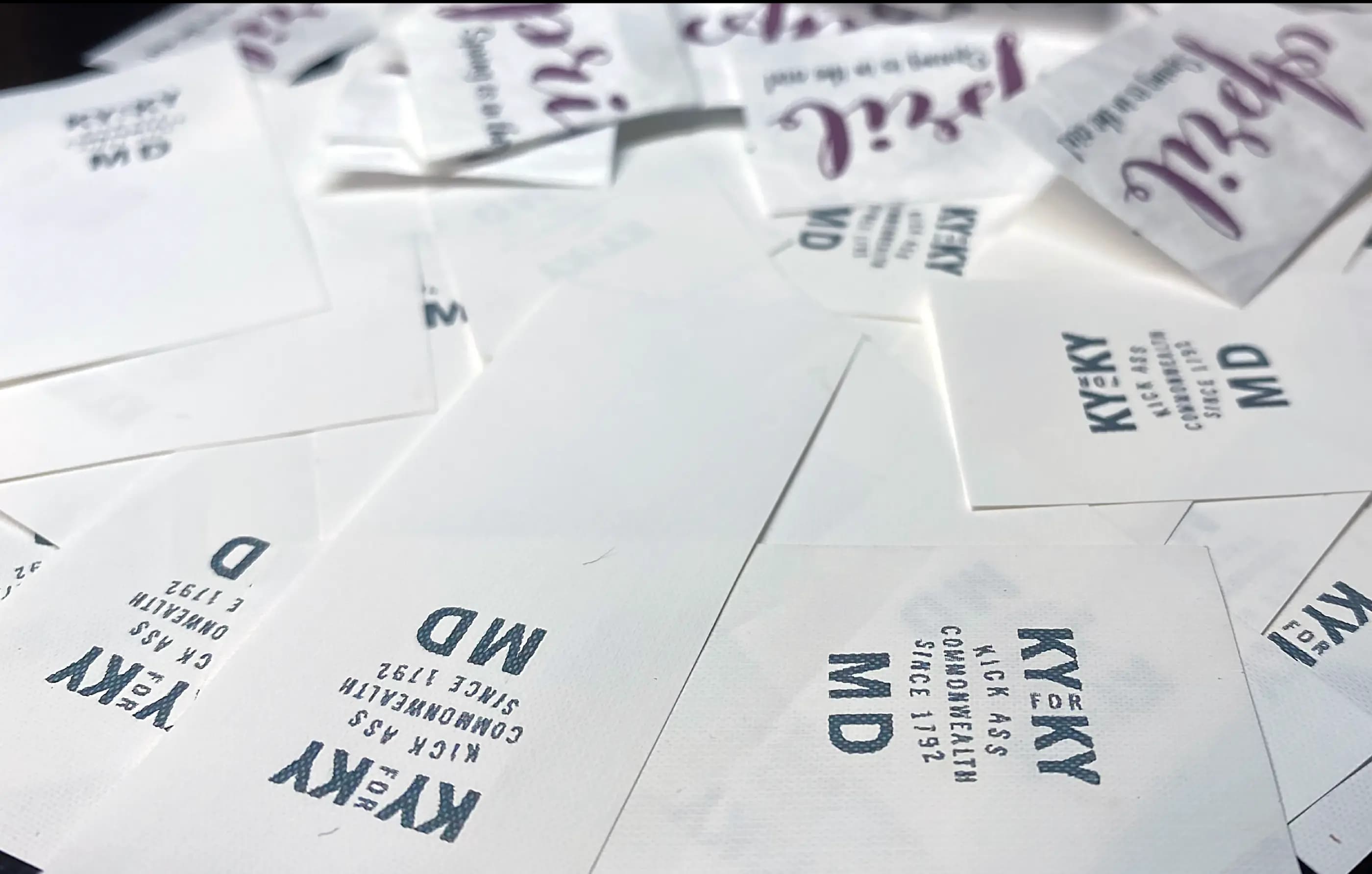 Assortment of printed tyvek labels